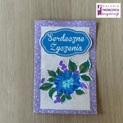 Kartka okolicznościowa „Serdeczne życzenia – niebieski kwiat” - 17 x 11,5 cm