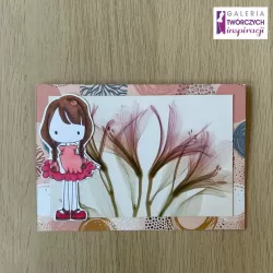 Kartka okolicznościowa „Dziewczynka w różowej sukience” - 17 x 12 cm