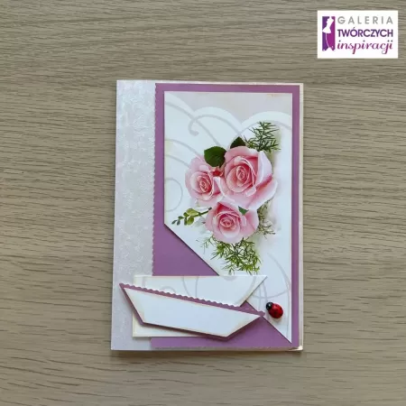 Kartka okolicznościowa „Różowe róże” - 15 na 10,5 cm