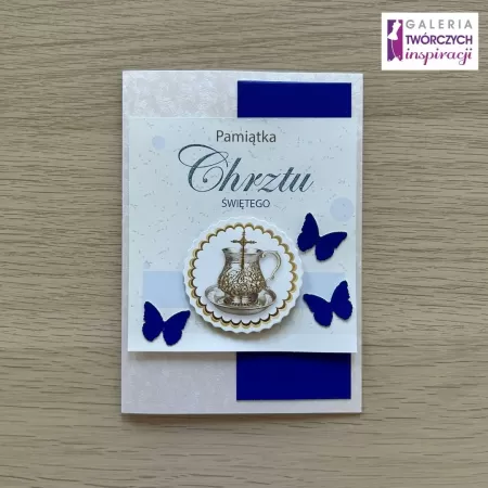 Kartka na Chrzest Święty „Granatowe motyle” - 15 na 10,5 cm