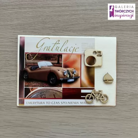 Kartka okolicznościowa „Gratulacje – Emerytura to czas spełnienia marzeń” - 10,5 x 15 cm