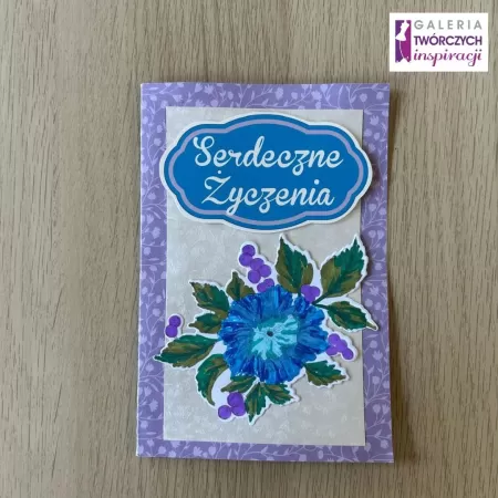 Kartka okolicznościowa „Serdeczne życzenia – niebieski kwiat” - 17 x 11,5 cm