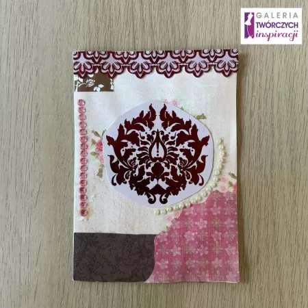 Kartka okolicznościowa „Bordowy ornament” - 16,5 x 12 cm